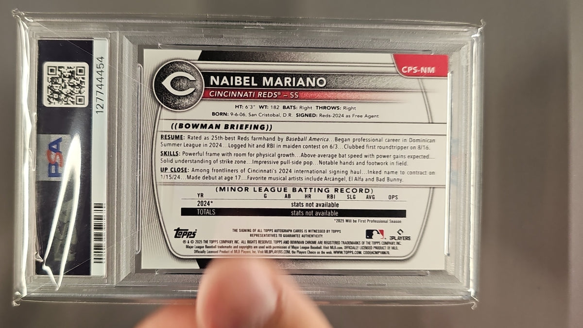 2025 Bowman Sapphire Naibel Mariano #CPS-NM Chrome Auto /199 1st Prospect PSA 10 PSA 10.0 image 1