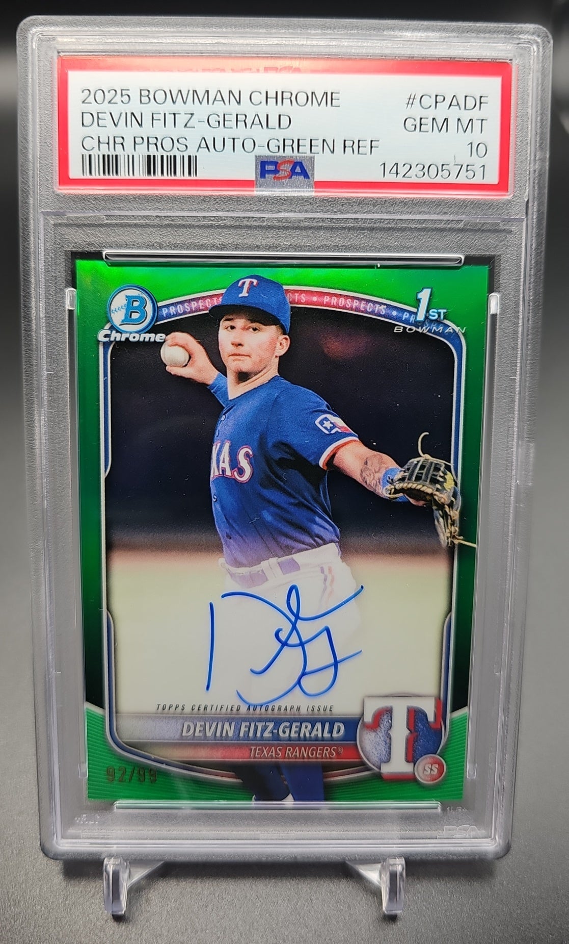 2025 Bowman Chrome Devin Fitz-Gerald #CPA-DF Auto Green Refractor /99 1st Prospect PSA 10 PSA 10.0 image 0