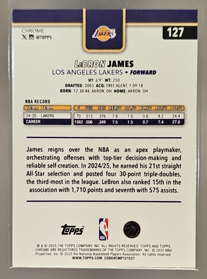 2025-26 Topps Chrome LeBron James #127 Refractor Lakers image 1