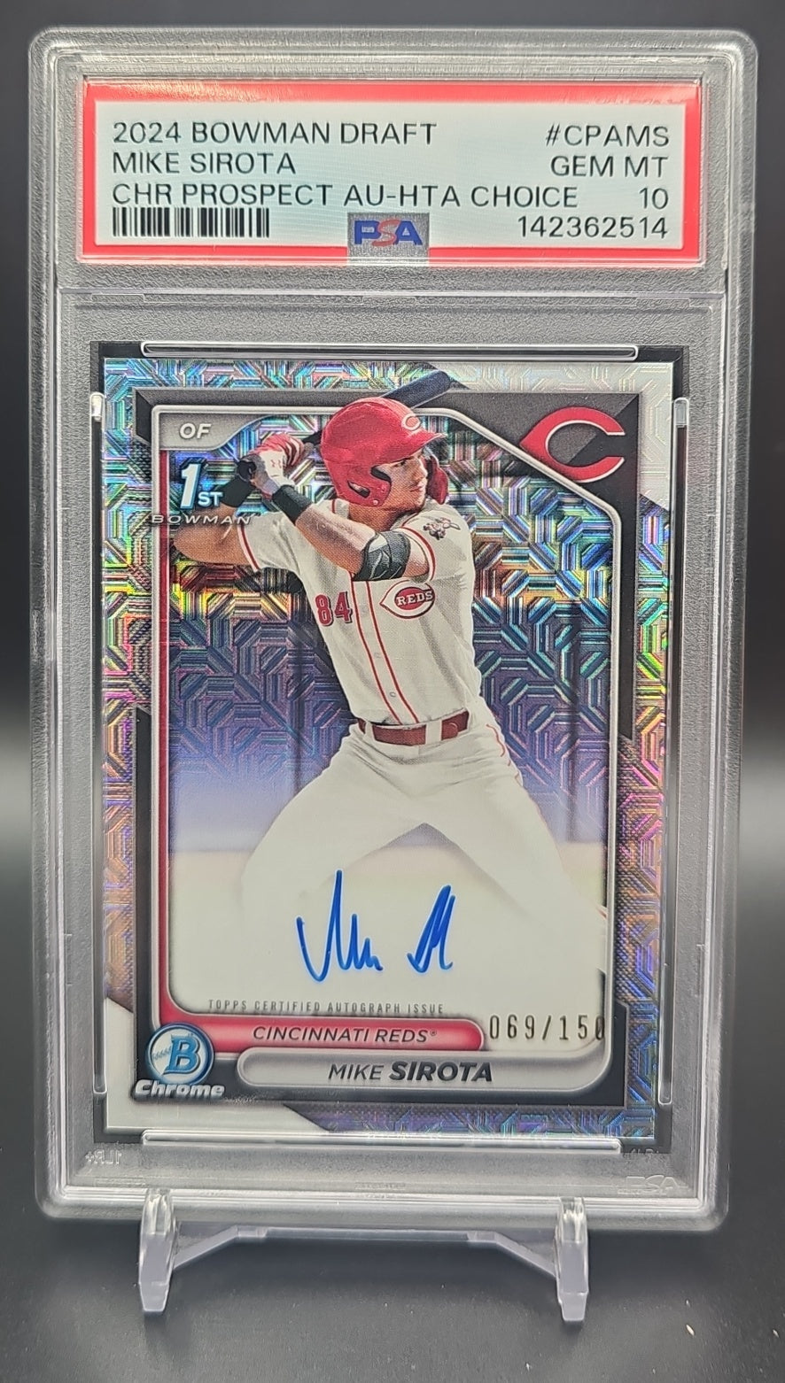 2024 Bowman Draft Mike Sirota #CPA-MS Chrome Auto HTA Choice Refractor /150 1st Prospect PSA 10 PSA 10.0 image 0
