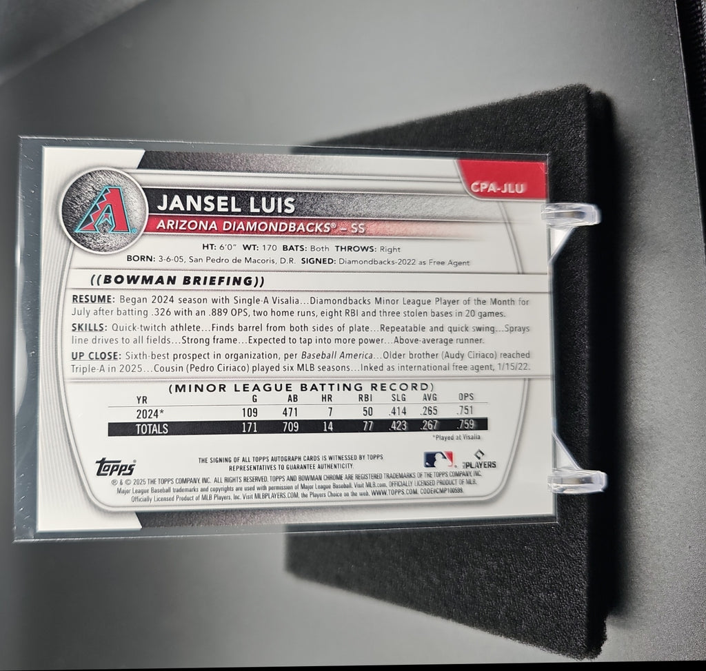 2025 Bowman Jansel Luis #CPA-JLU Chrome Auto Orange Refractor /25 1st Prospect image 1