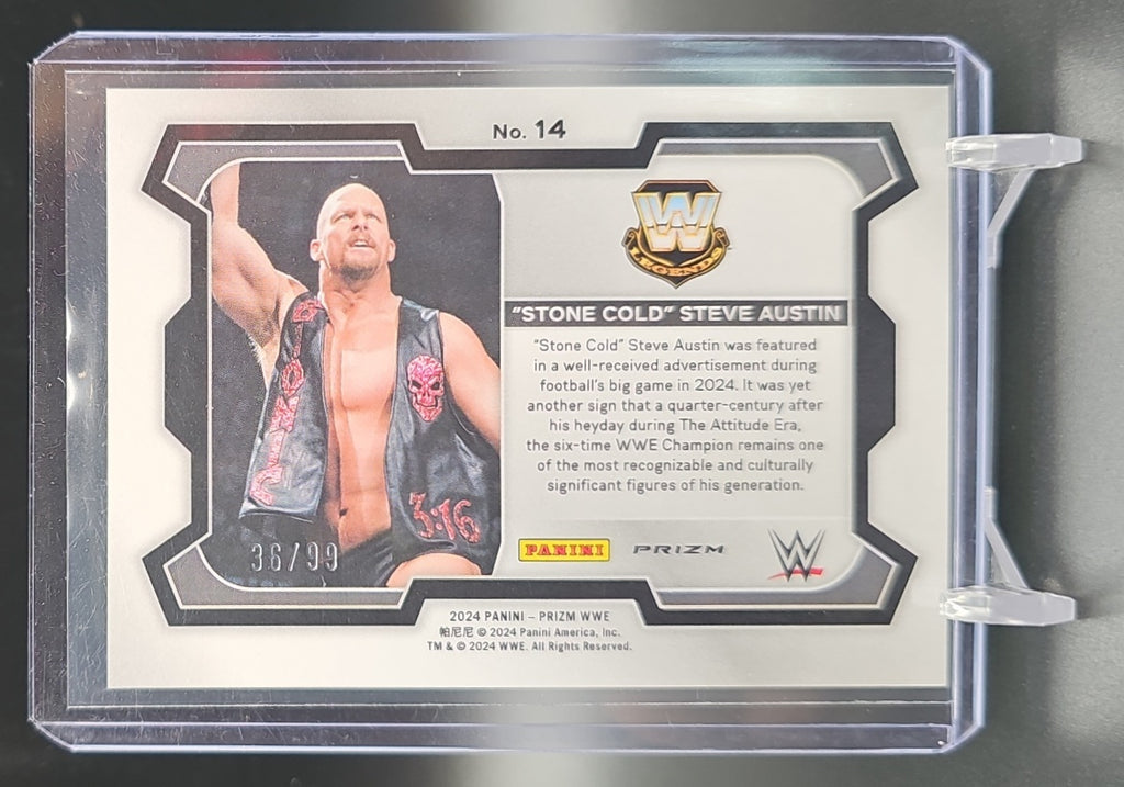 2024 Panini Prizm WWE "Stone Cold" Steve Austin #14 Under Card Red Prizms /99 image 1