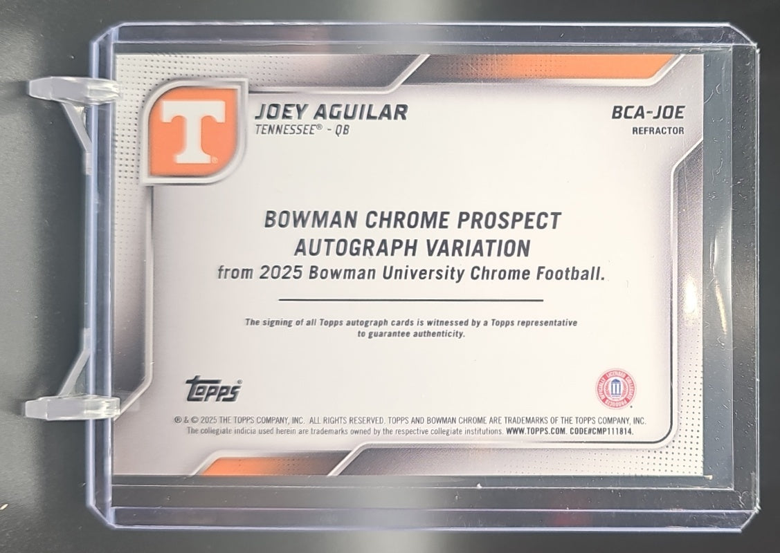2025 Bowman Chrome University Joey Aguilar #BCA-JOE Prospect Auto Refractor /299 image 1