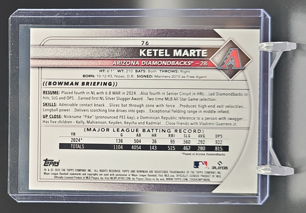 2025 Bowman Ketel Marte #76 Orange Border 5/25 Diamondbacks nan nan image 1