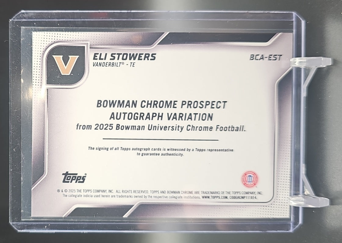 2025 Bowman Chrome University Eli Stowers #BCA-EST Prospect Auto Commodores image 1