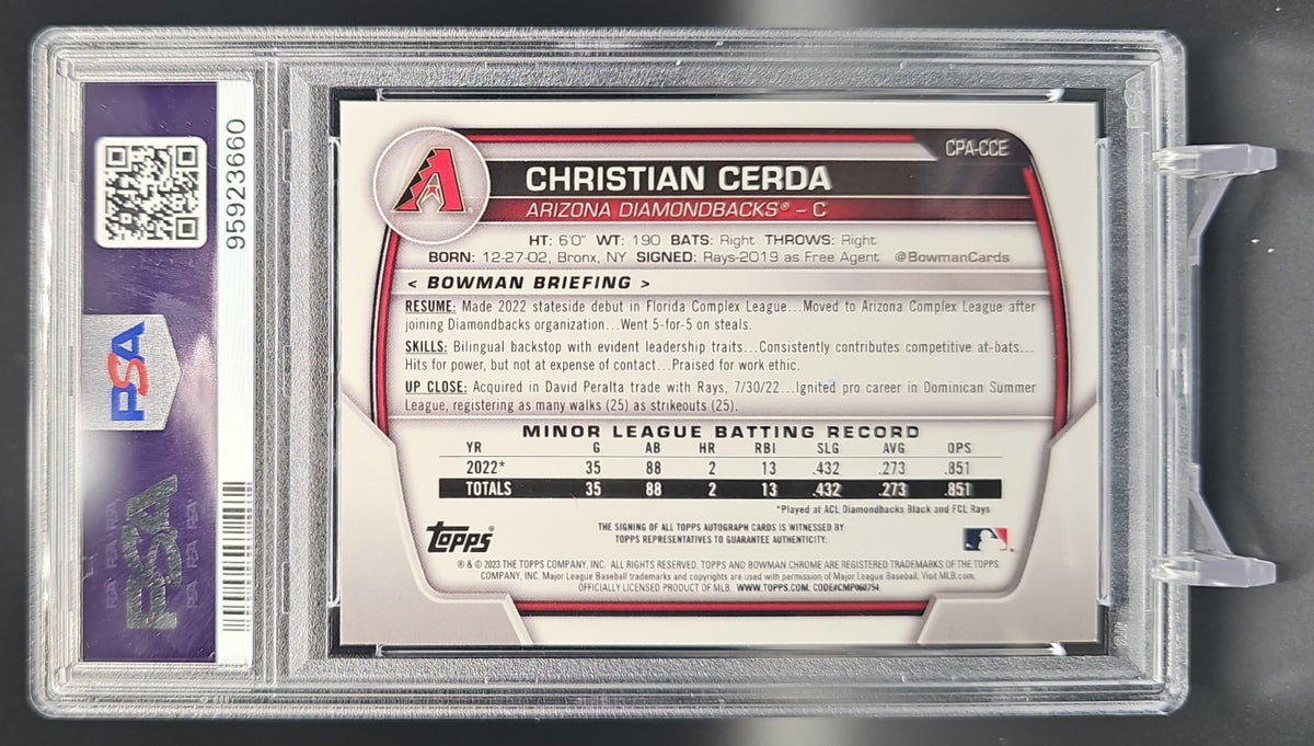 2023 Bowman Chrome Christian Cerda #CPA-CCE Auto Orange Refractor /25 1st Prospect PSA 9 PSA 9.0 image 1