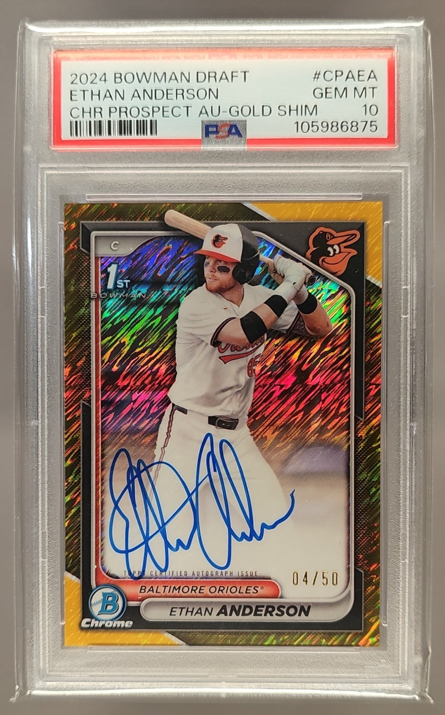 2024 Bowman Draft Ethan Anderson #CPA-EA Chrome Auto Gold Shimmer Refractor /50 1st Prospect PSA 10 PSA 10.0 image 0