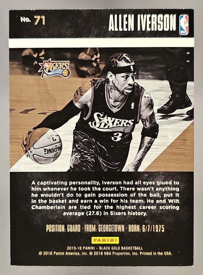 2015-16 Panini Black Gold Allen Iverson #71 Bronze 76ers image 1