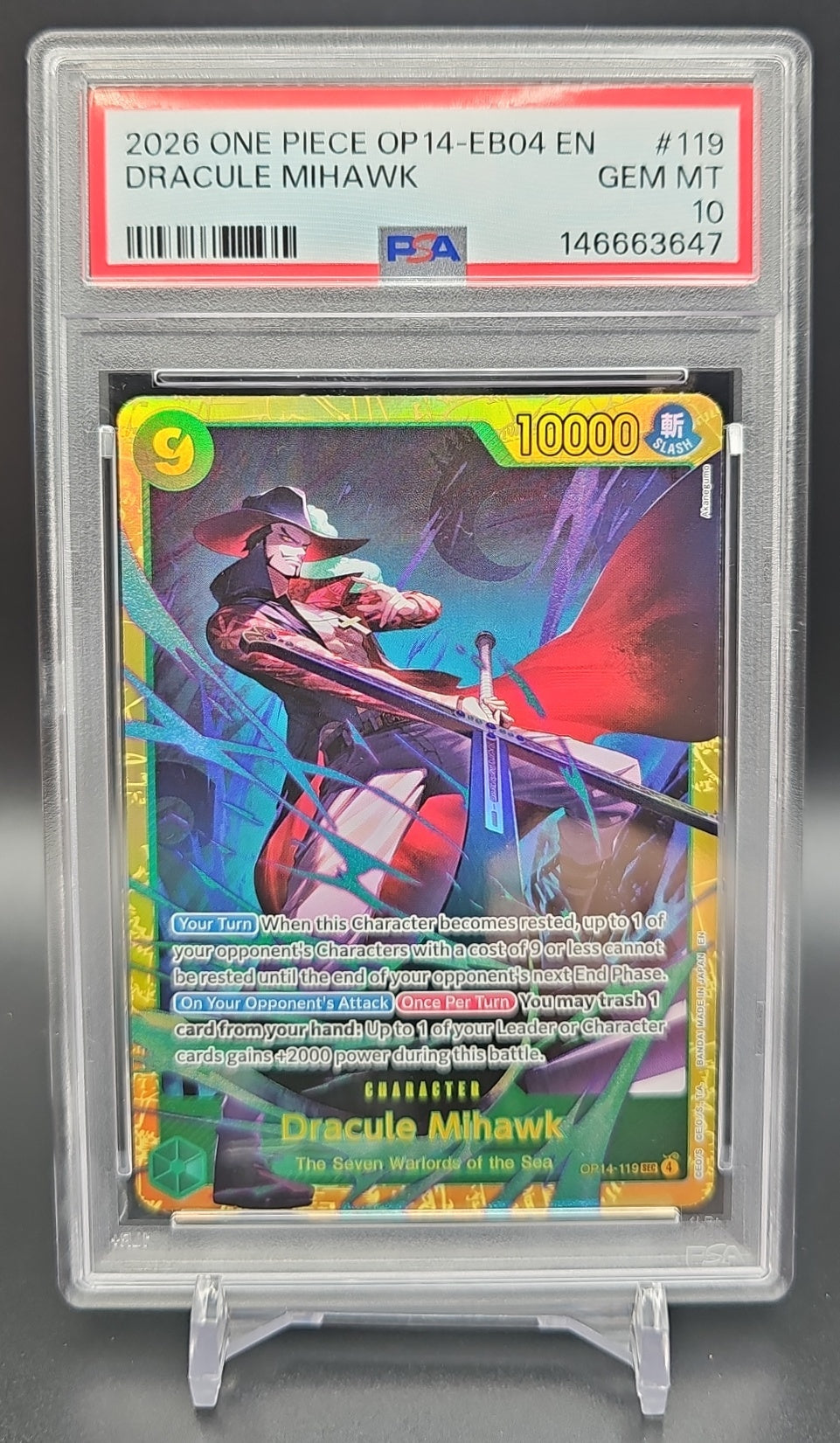 2026 One Piece Azure Sea's Seven Dracule Mihawk #OP14-119 Secret Rare PSA 10 PSA 10.0 image 0