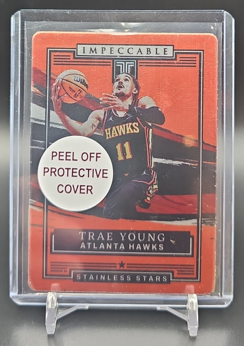 2021-22 Panini Impeccable Trae Young #4 Stainless Stars Orange 3/30 Hawks image 0