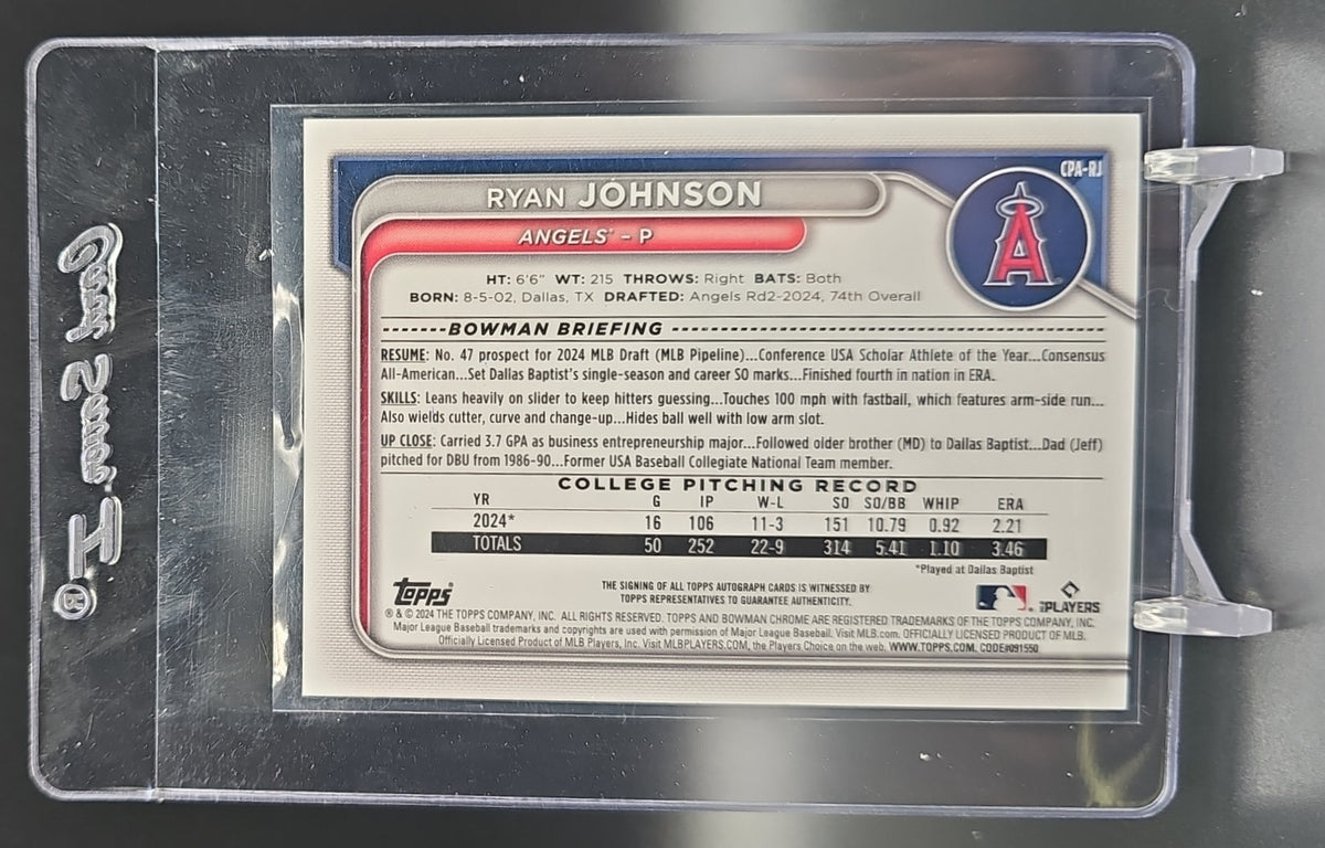 2024 Bowman Draft Ryan Johnson #CPA-RJ Chrome Auto Orange Refractor /25 1st Prospect nan nan image 1