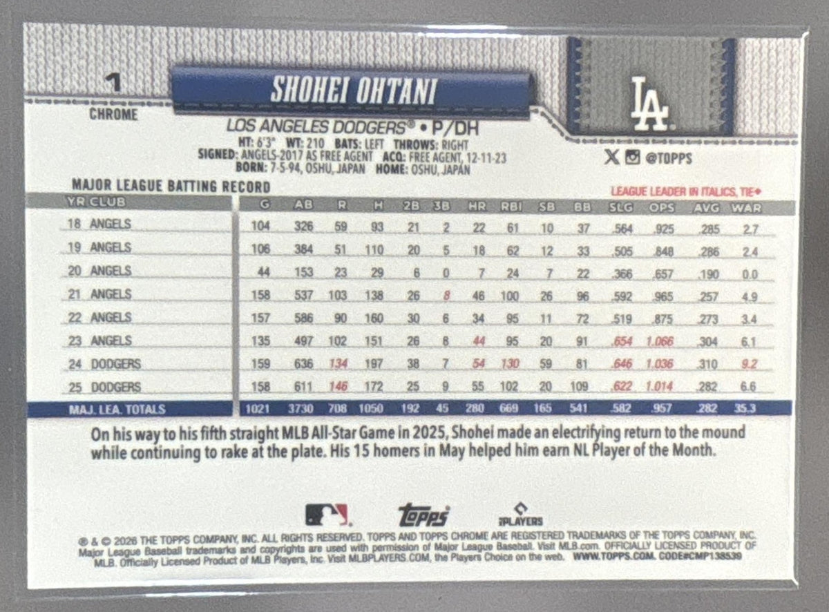 2026 Topps Chrome Logofractor Shohei Ohtani #1 Blue Refractor /150 Dodgers