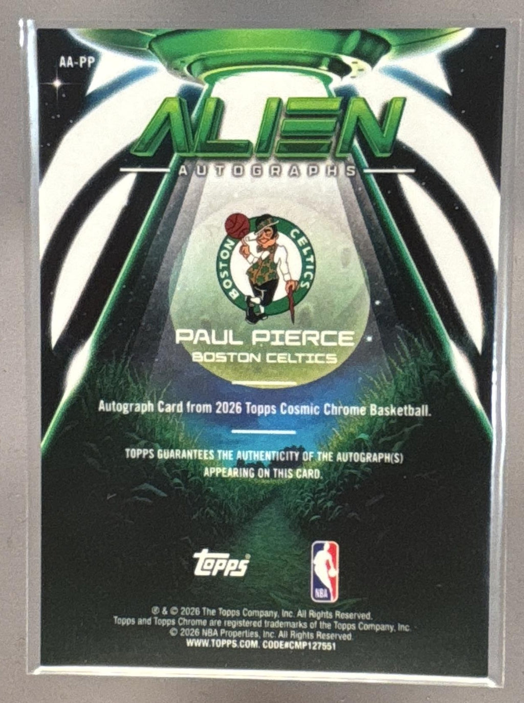2025 Topps Cosmic Chrome Paul Pierce Alien Auto Gold Interstellar Refractor /50