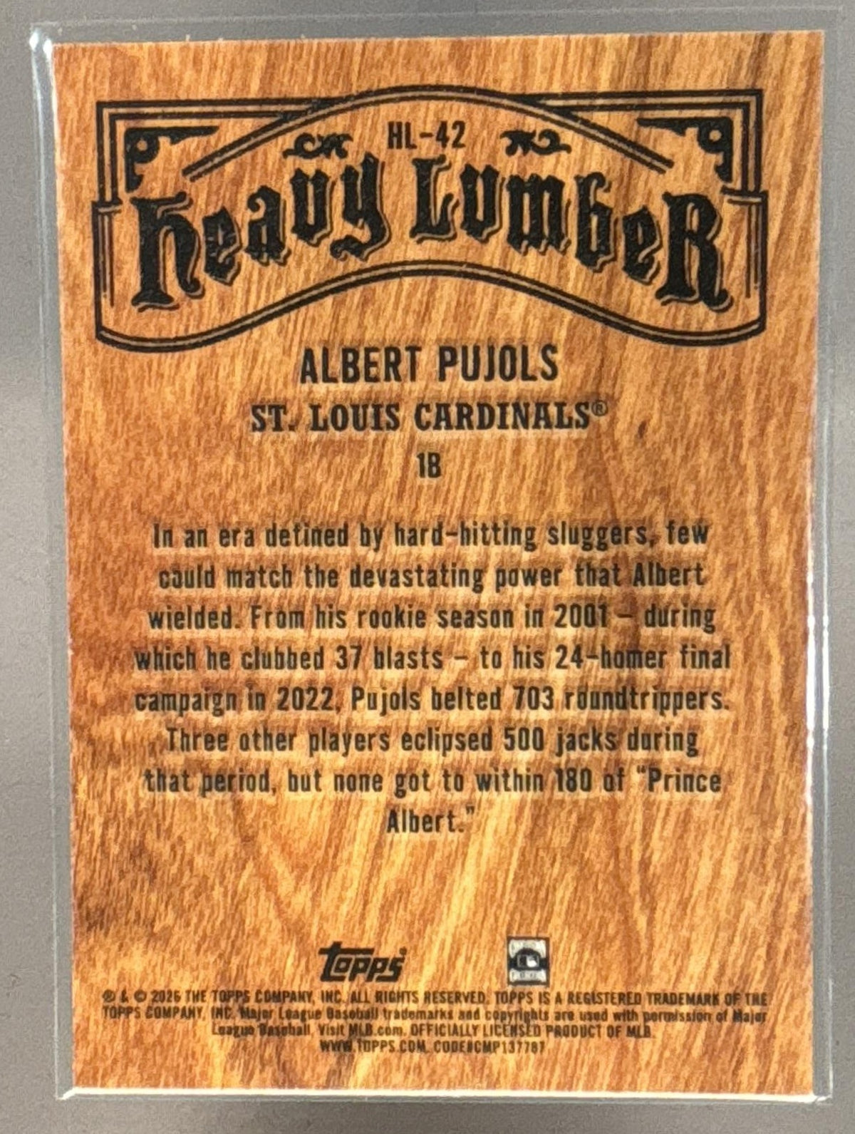 2026 Topps Series 2 Albert Pujols #HL-42 Heavy Lumber SSP Cardinals
