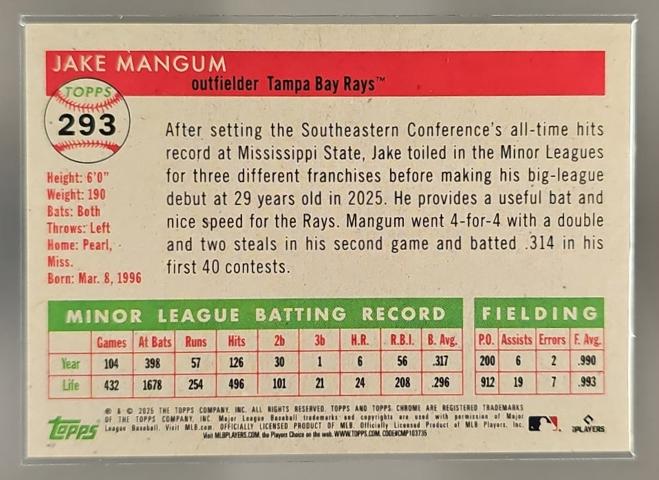 2025 Topps Chrome Platinum Anniversary Jake Mangum Toile Red Refractor /5 RC