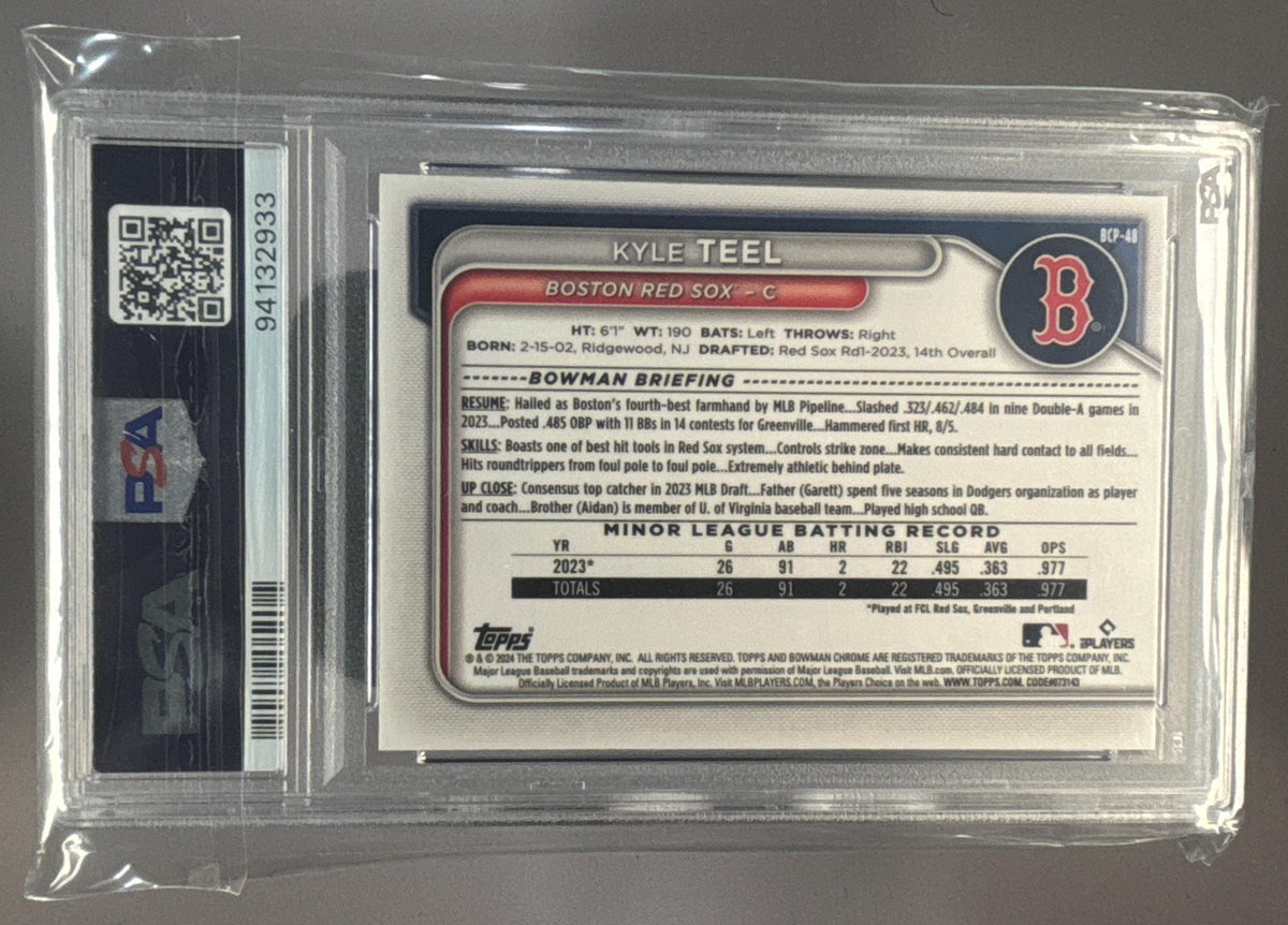 2024 Bowman Kyle Teel Chrome Fuchsia Lunar Glow Refractor /199 1st Bowman PSA 9