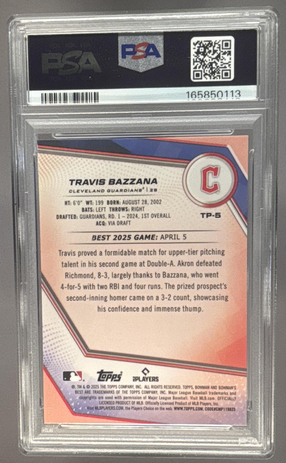 2025 Bowman's Best Travis Bazzana #TP-5 Purple Lazer Refractor /250 PSA 10
