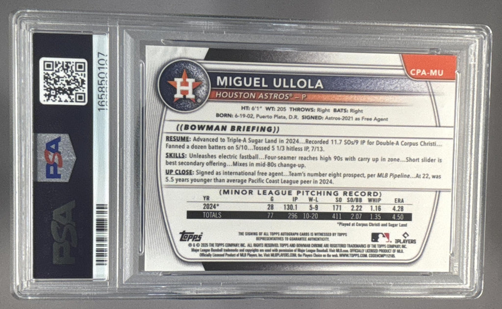 2025 Bowman Chrome Miguel Ullola #CPA-MU Auto 1st Prospect Astros PSA 10