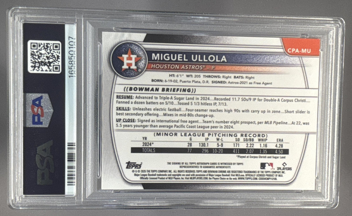 2025 Bowman Chrome Miguel Ullola #CPA-MU Auto 1st Prospect Astros PSA 10