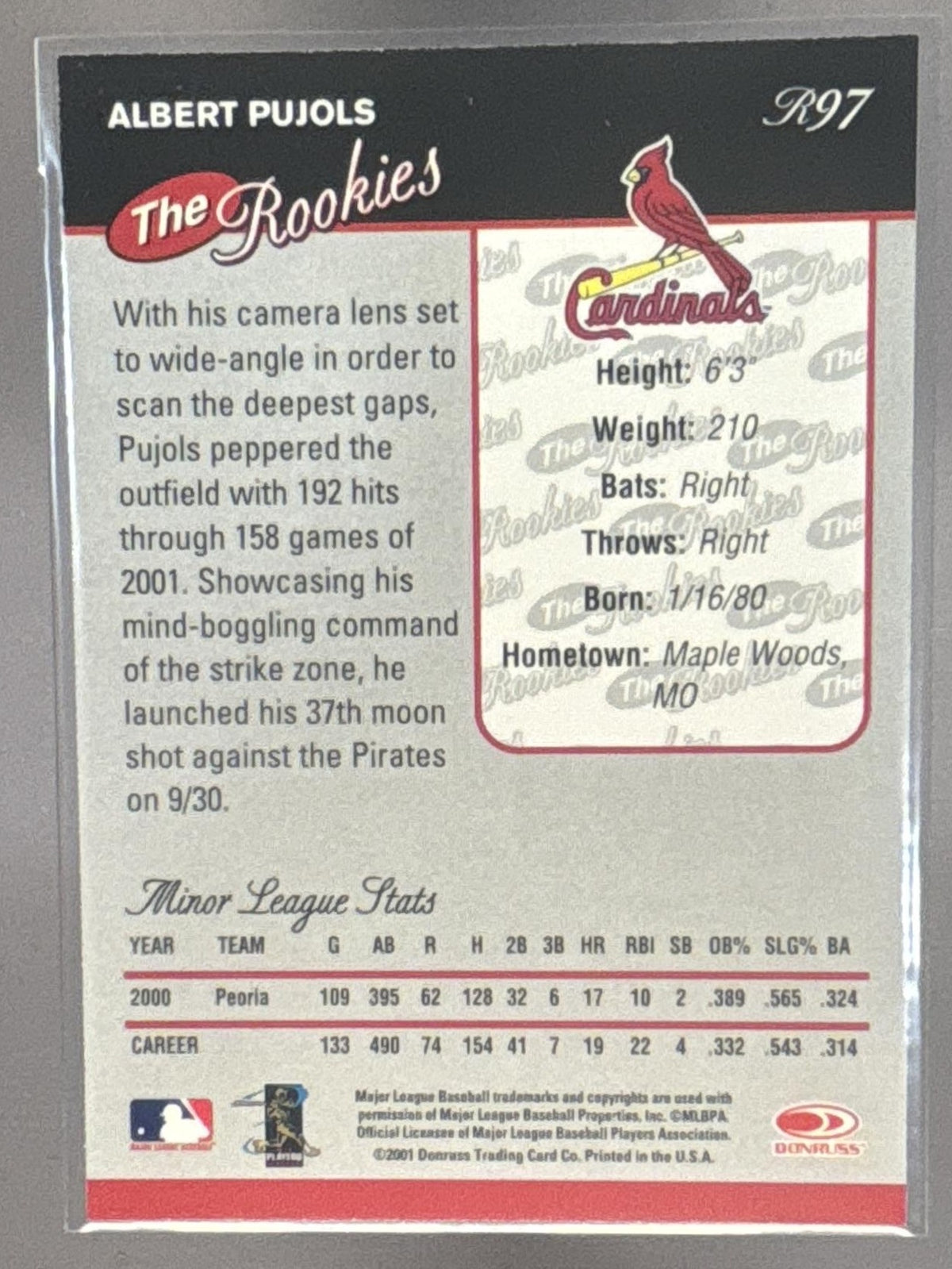 2001 Donruss The Rookies Albert Pujols #R97 RC Cardinals