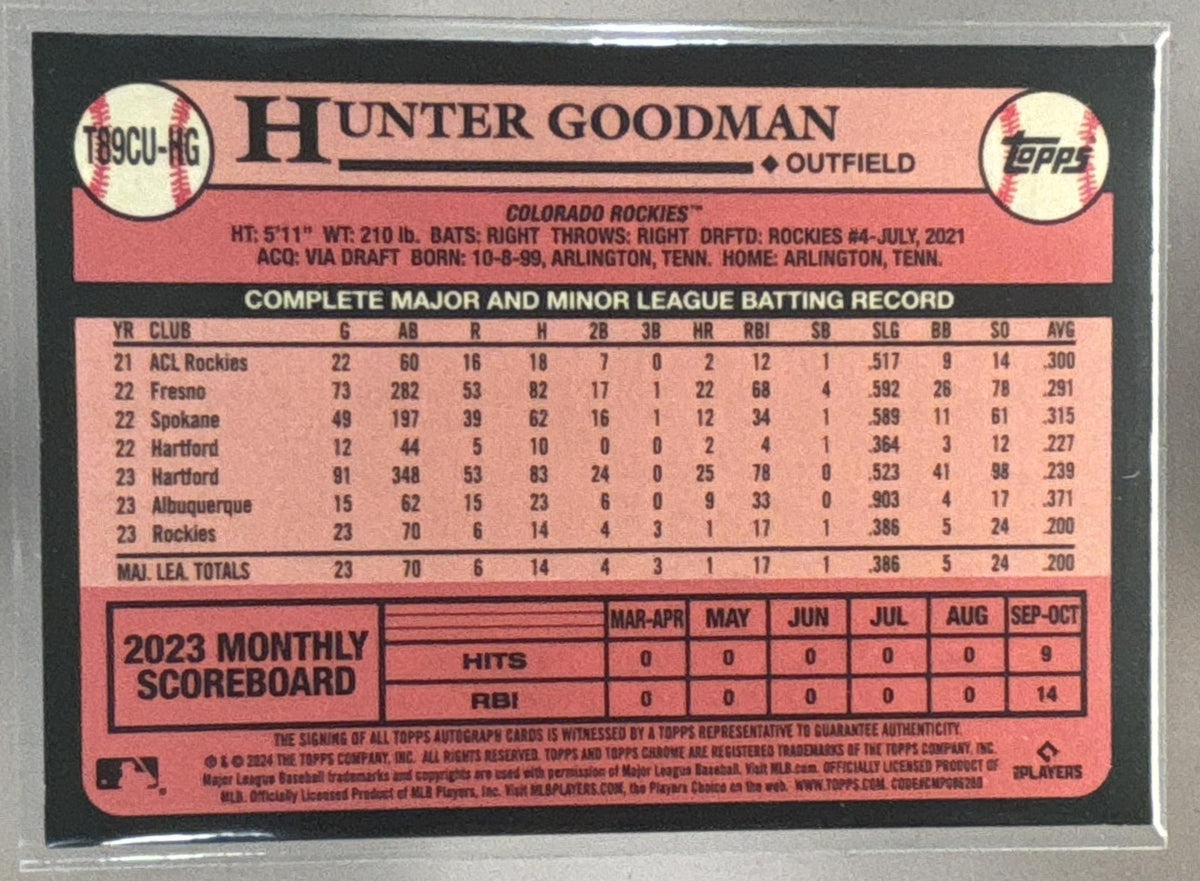 2024 Topps Update Hunter Goodman 1989 Chrome Silver Pack Auto Orange /25 RC