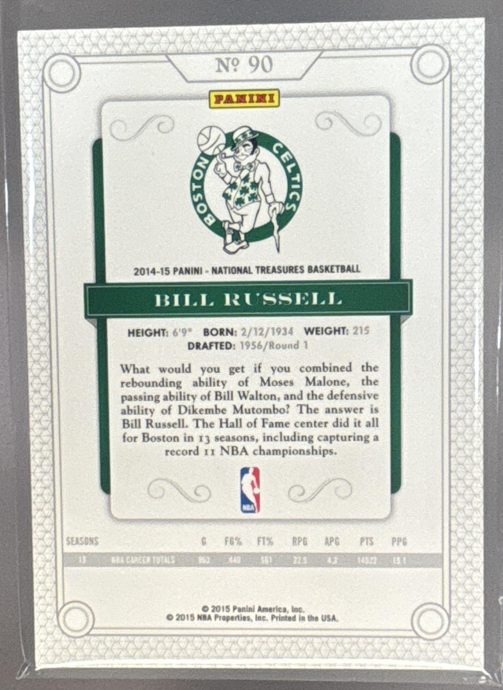 2014-15 Panini National Treasures Bill Russell #90 16/99 Celtics