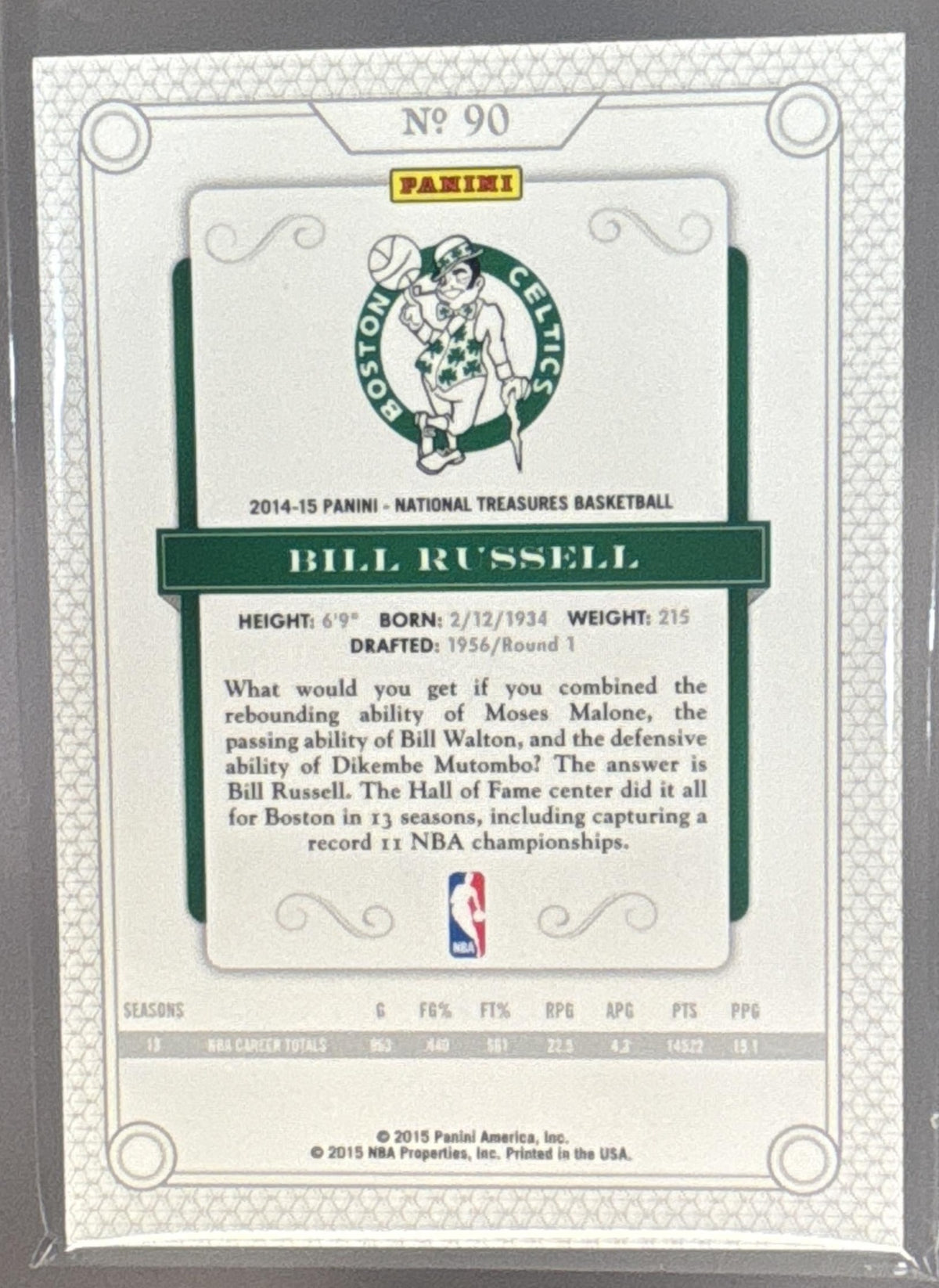 2014-15 Panini National Treasures Bill Russell #90 16/99 Celtics
