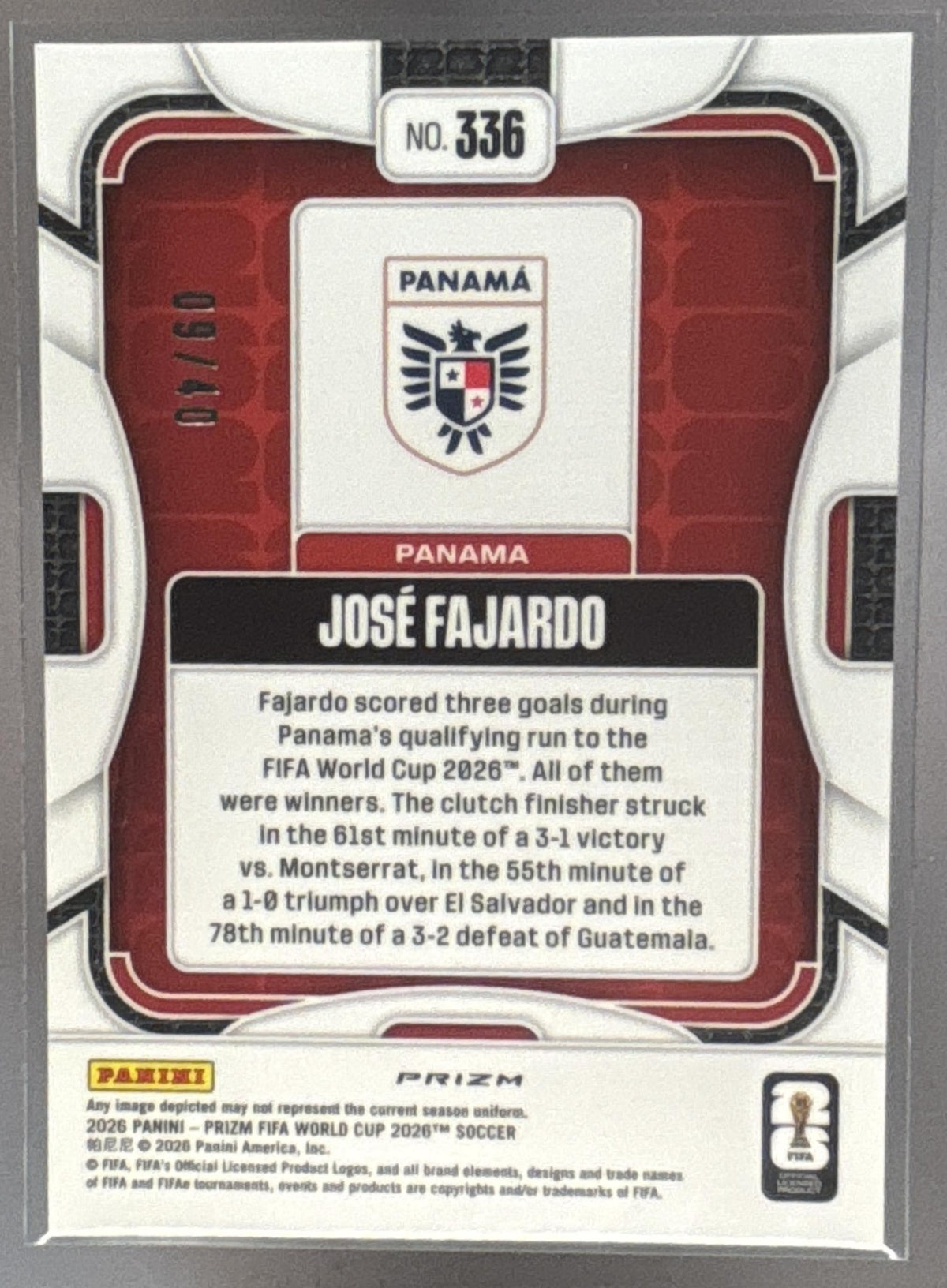 2026 Panini Prizm World Cup Jose Fajardo #336 Blue 9/40 Panama NT