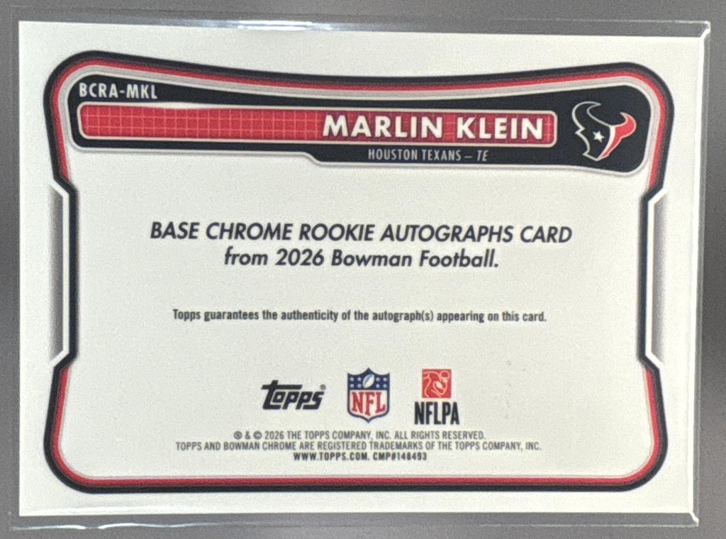 2026 Bowman Marlin Klein #BCRA-MKL Chrome Rookie Auto Purple Refractor /75 RC