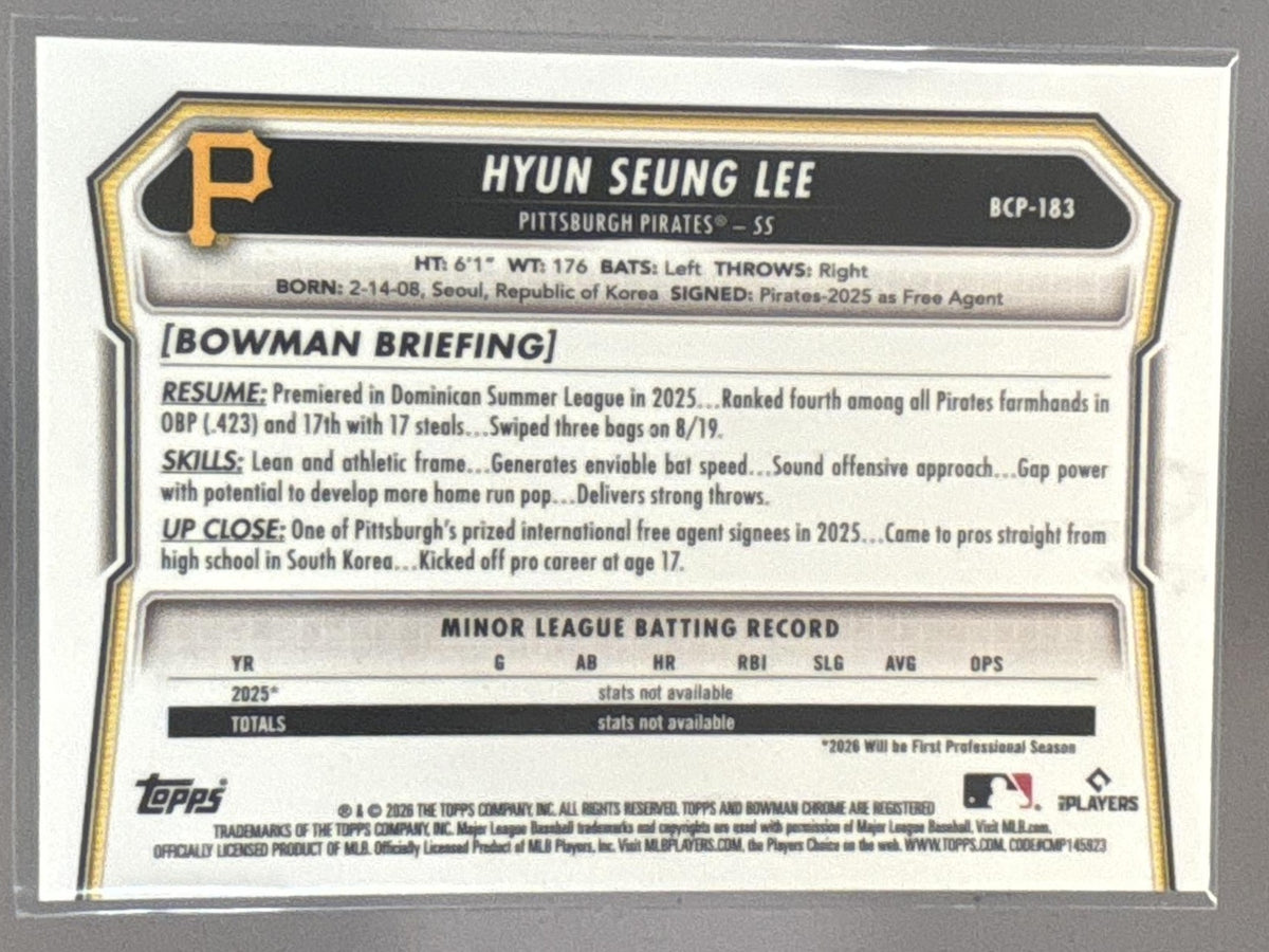 2026 Bowman Chrome Hyun Seung Lee #BCP-183 Green Reptilian /99 1st Prospect