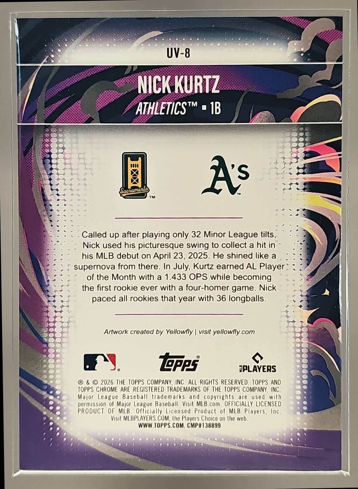 2026 Topps Chrome Nick Kurtz #UV-8 Ultraviolet SSP Athletics
