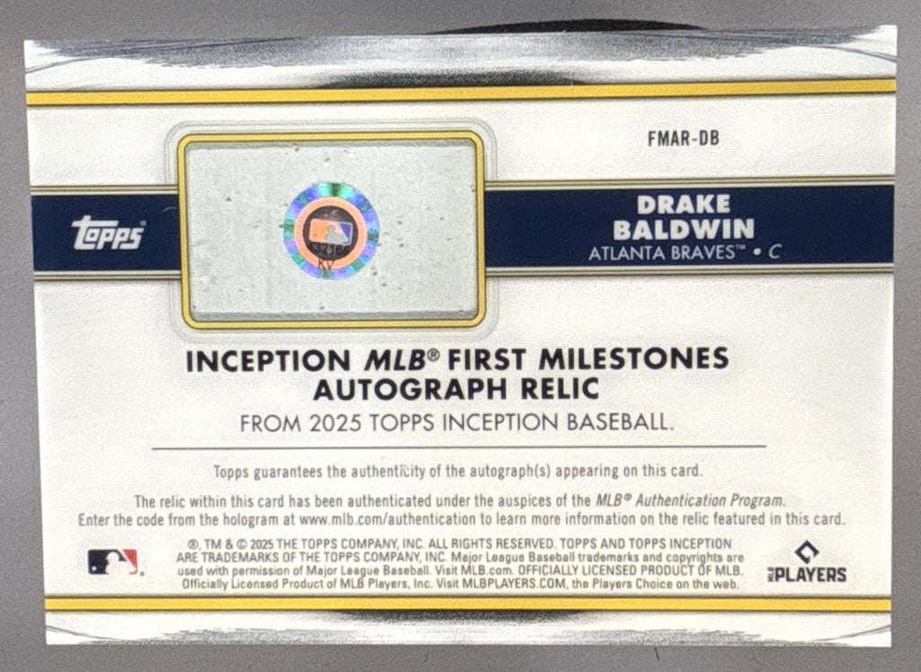 2025 Topps Inception Drake Baldwin #FMAR-DB MLB First Milestone Auto Relics /99