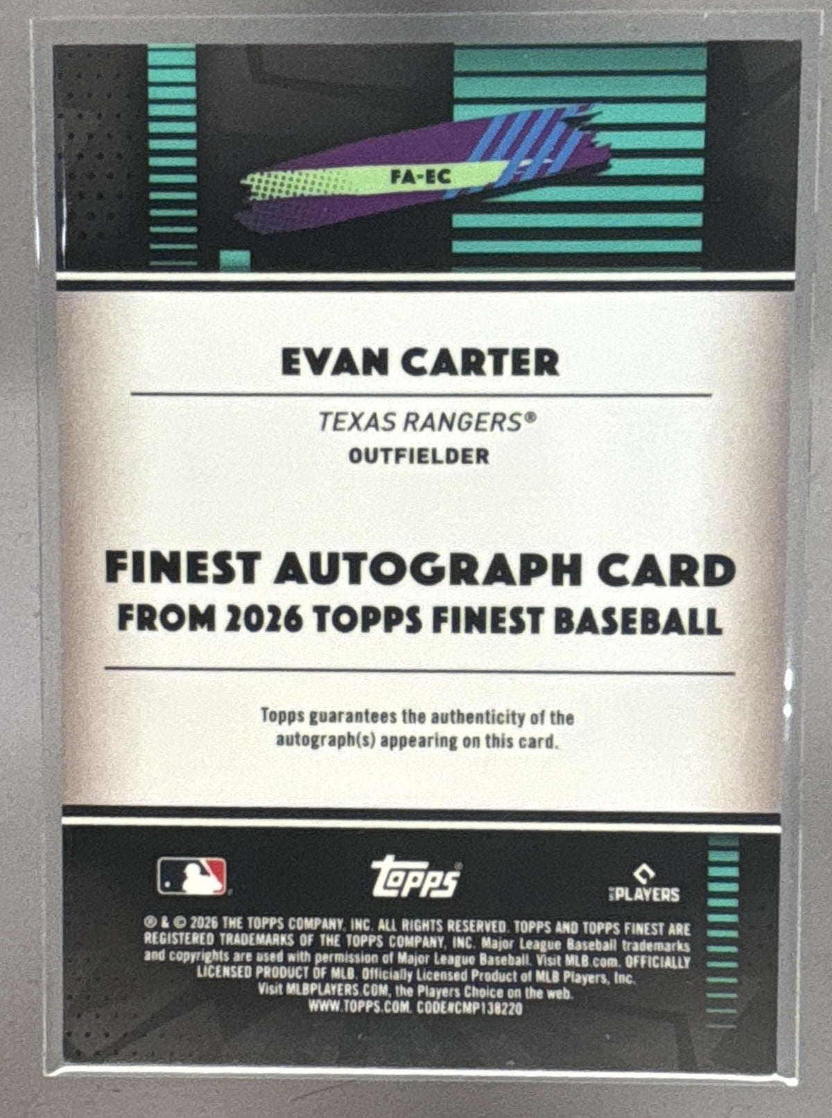 2026 Topps Finest Evan Carter #FA-EC Auto Orange Geometric Refractor /25