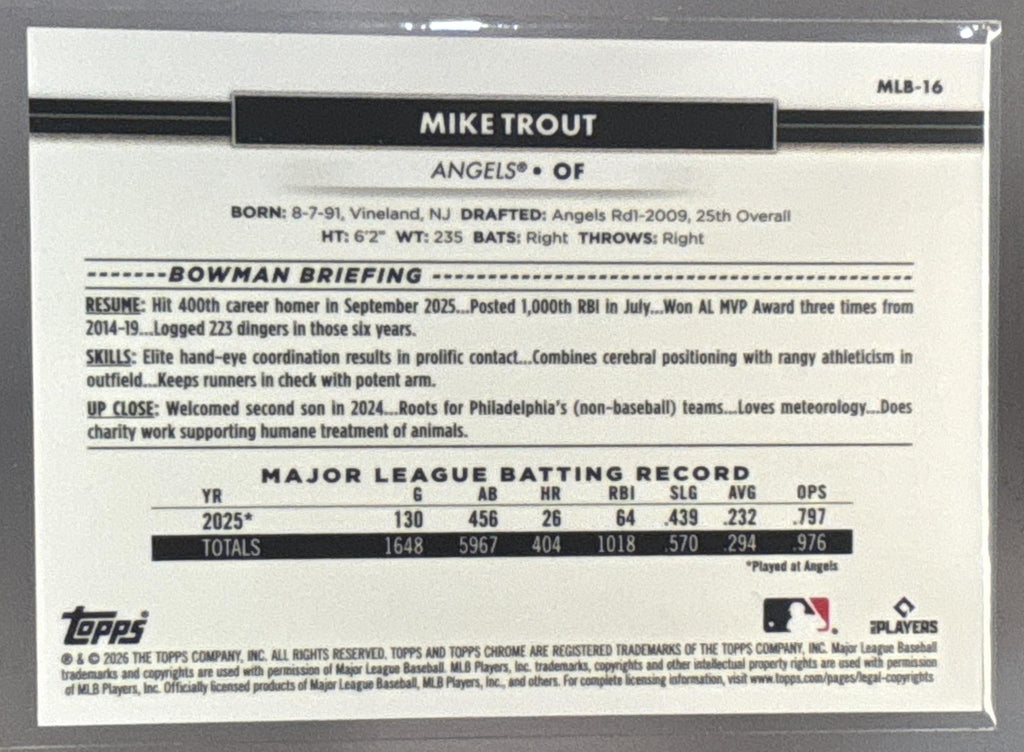 2026 Topps NSCC Collection Mike Trout #MLB-16 Raywave /25