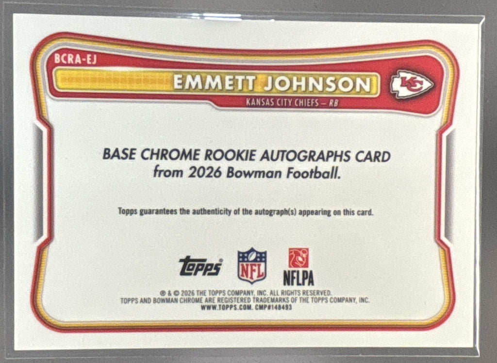 2026 Bowman Emmett Johnson #BCRA-EJ Chrome Rookie Auto RC Chiefs