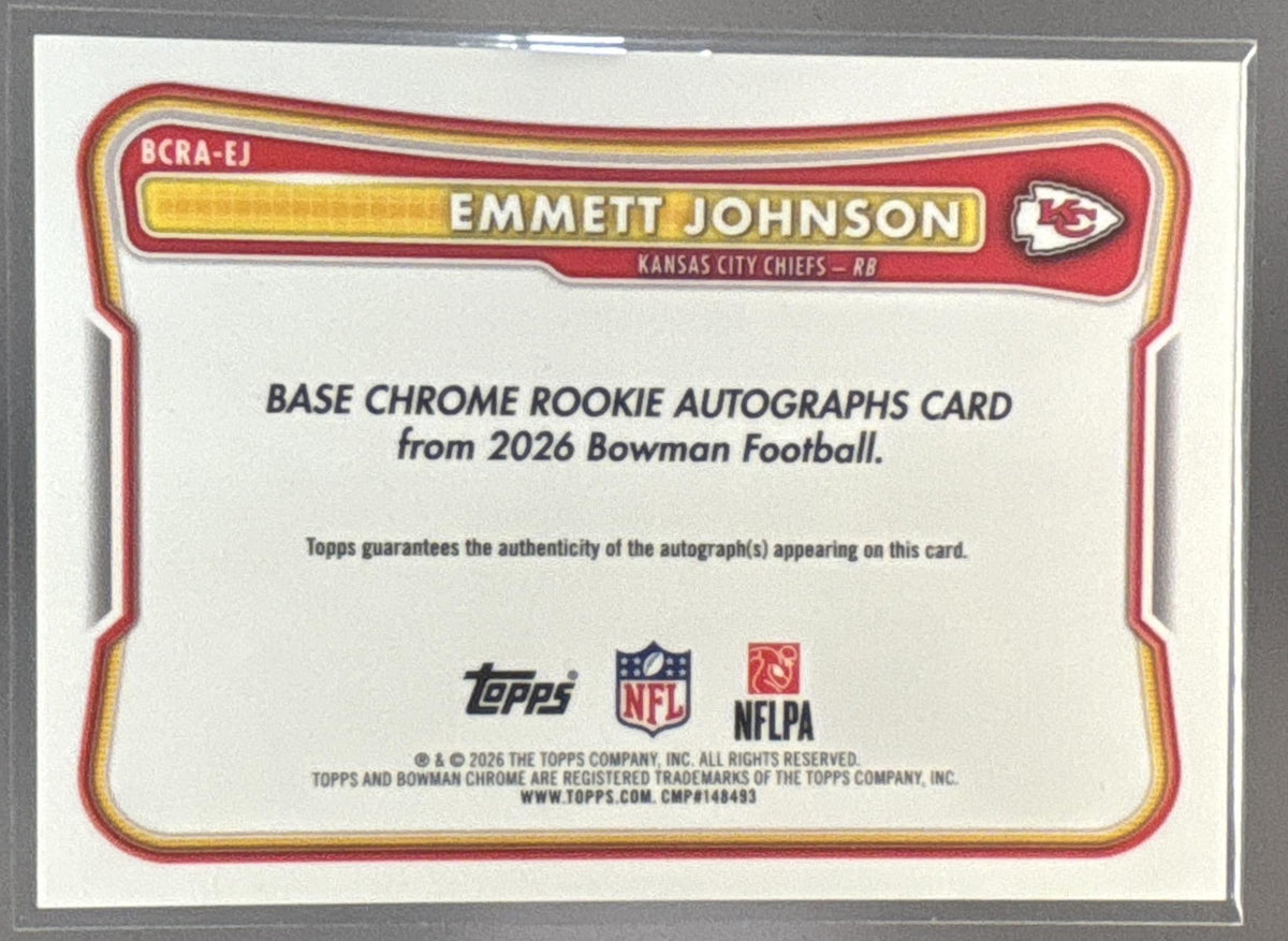 2026 Bowman Emmett Johnson #BCRA-EJ Chrome Rookie Auto RC Chiefs