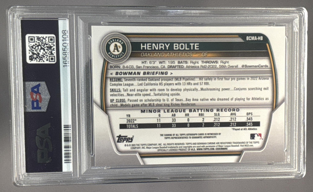 2023 Bowman Chrome Henry Bolte #BCMA-HB Mojo Auto Athletics PSA 10