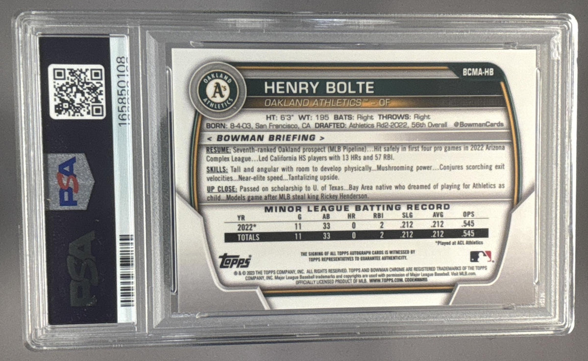 2023 Bowman Chrome Henry Bolte #BCMA-HB Mojo Auto Athletics PSA 10