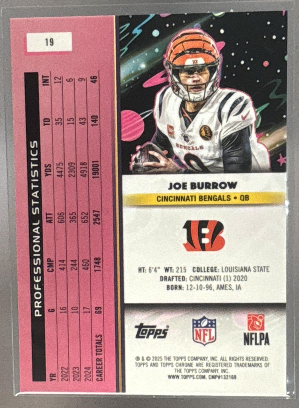 2025 Topps Cosmic Chrome Joe Burrow #19 Aqua Equinox Refractor 13/199 Bengals