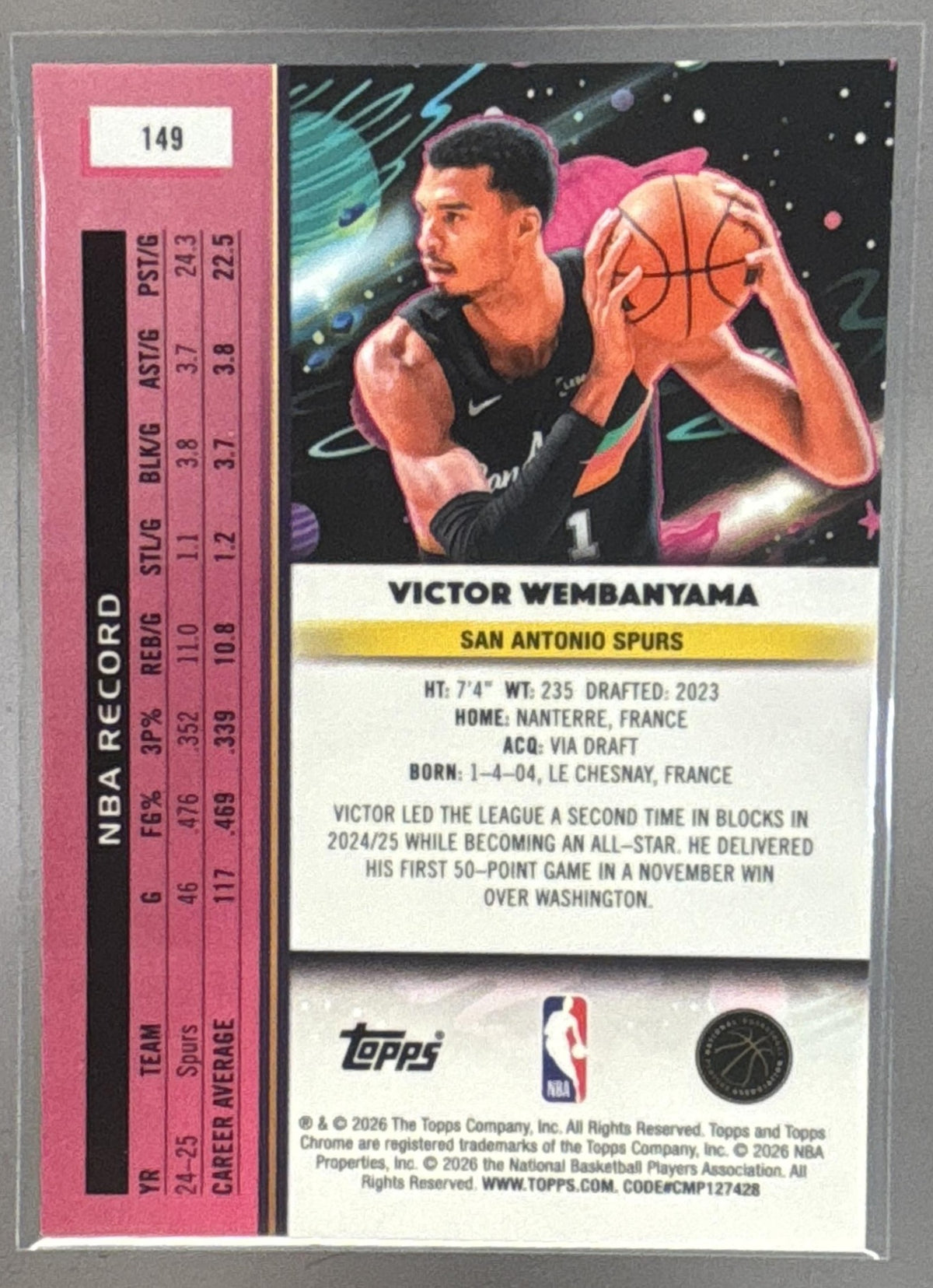 2025 Topps Cosmic Chrome Victor Wembanyama #149 Gold Interstellar Refractor /50