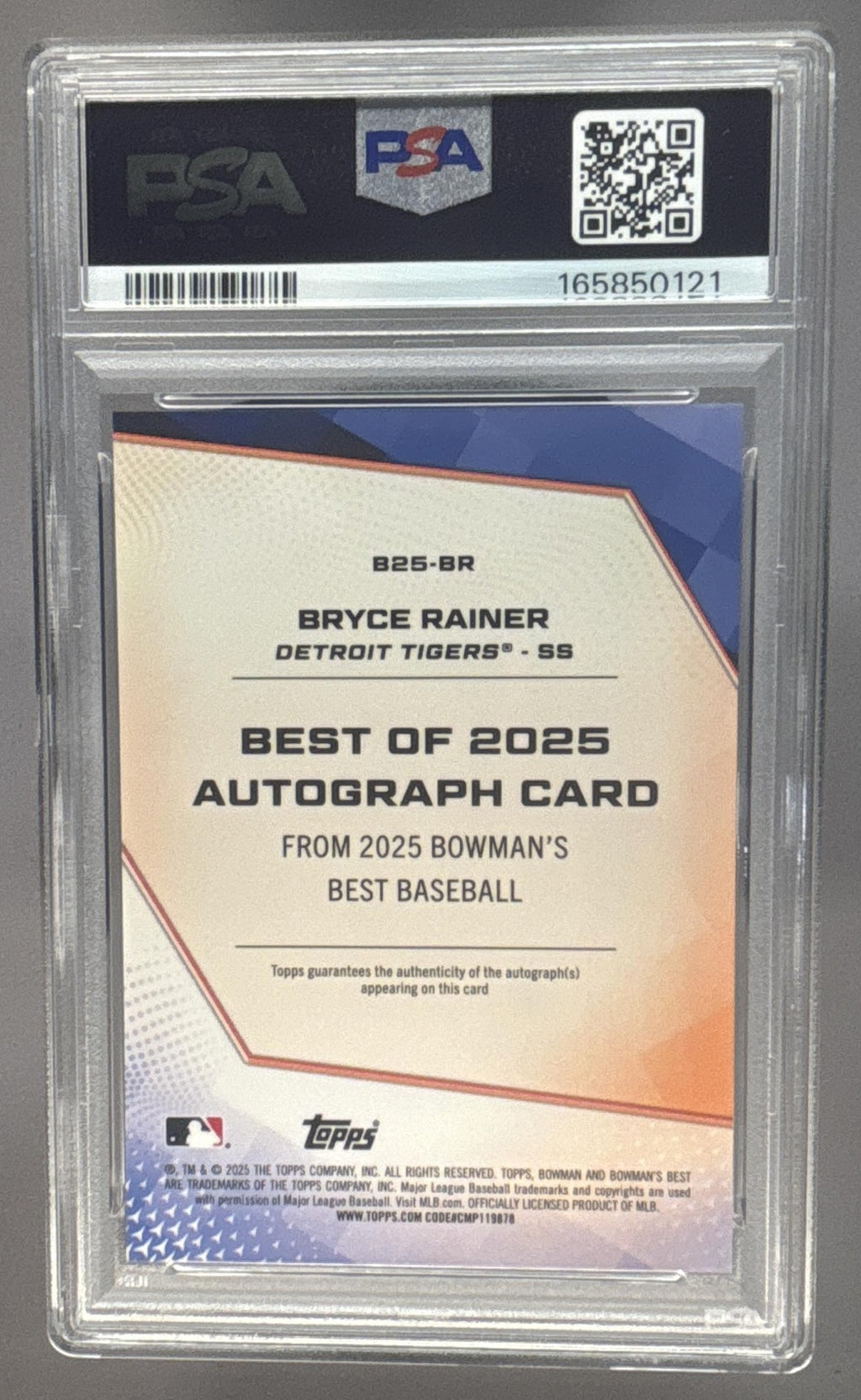 2025 Bowman's Best Bryce Rainer #B25-BR Best of 2025 Auto Tigers PSA 9