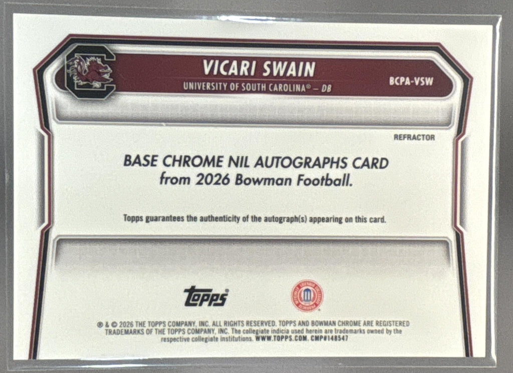 2026 Bowman Vicari Swain #BCPA-VSW Chrome Auto Refractor /499 1st Prospect