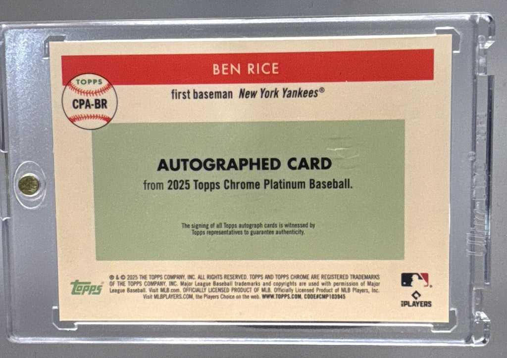 2025 Topps Chrome Platinum Anniversary Ben Rice Auto Toile/Blue Refractor /99 RC