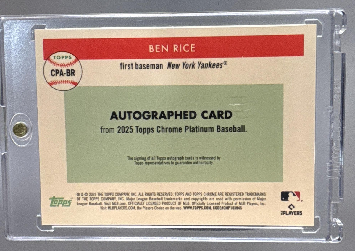 2025 Topps Chrome Platinum Anniversary Ben Rice Auto Toile/Blue Refractor /99 RC