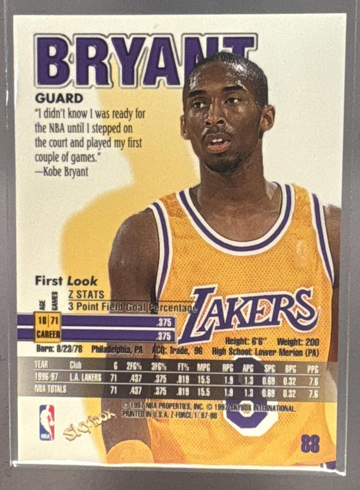 1997-98 Skybox Z-Force Kobe Bryant #88 Lakers