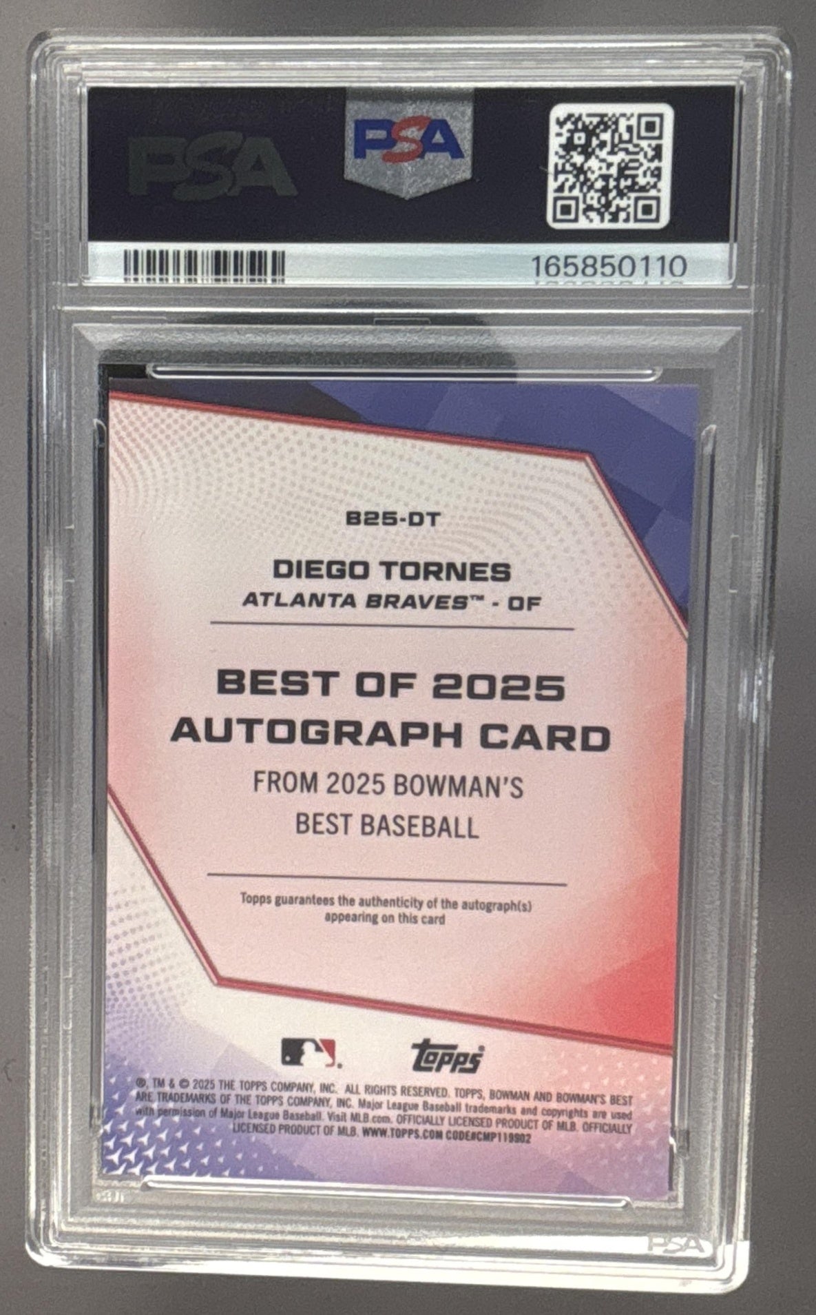2025 Bowman's Best Diego Tornes #B25-DT Best of Auto Blue Refractor /150 PSA 9