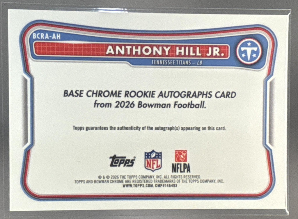 2026 Bowman Anthony Hill Jr. #BCRA-AH Chrome Rookie Auto Blue Refractor /150 RC