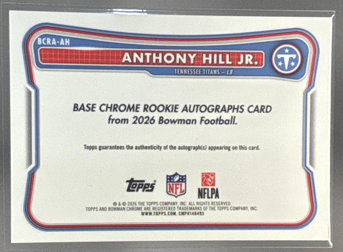 2026 Bowman Anthony Hill Jr. #BCRA-AH Chrome Rookie Auto Blue Refractor /150 RC