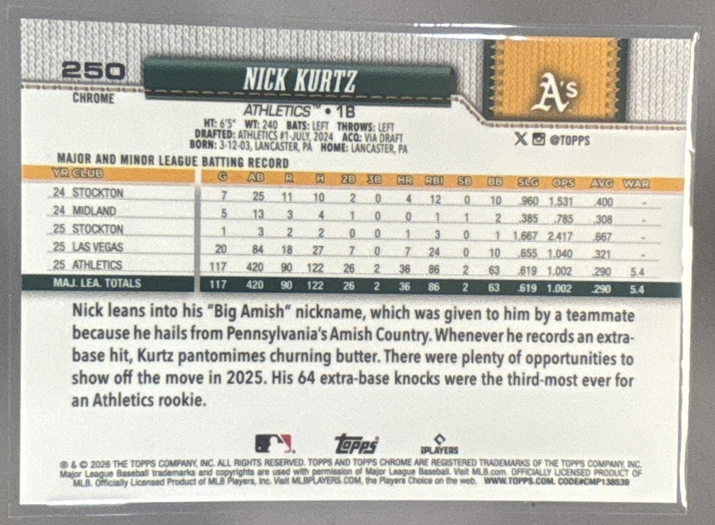 2026 Topps Chrome Sapphire Nick Kurtz #250 White Refractor /30 Athletics