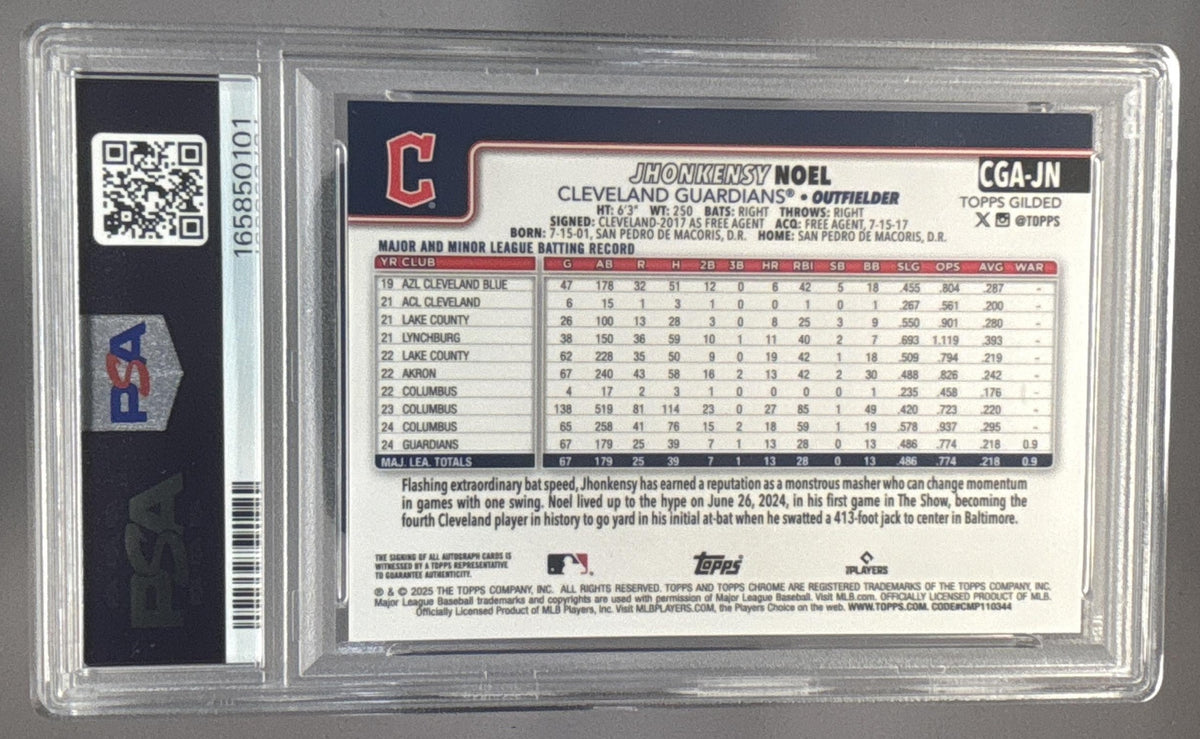 2025 Topps Gilded Jhonkensy Noel Chrome Gold Auto Yellow/Gold /75 RC PSA 9